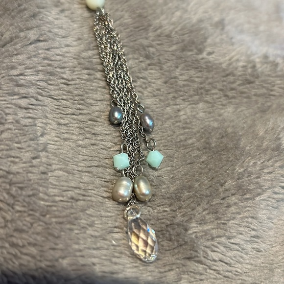 Liz Palacios Mint Alabaster, Green Enamel, Crystals & Fresh Water Pearl Necklace - Picture 4 of 12